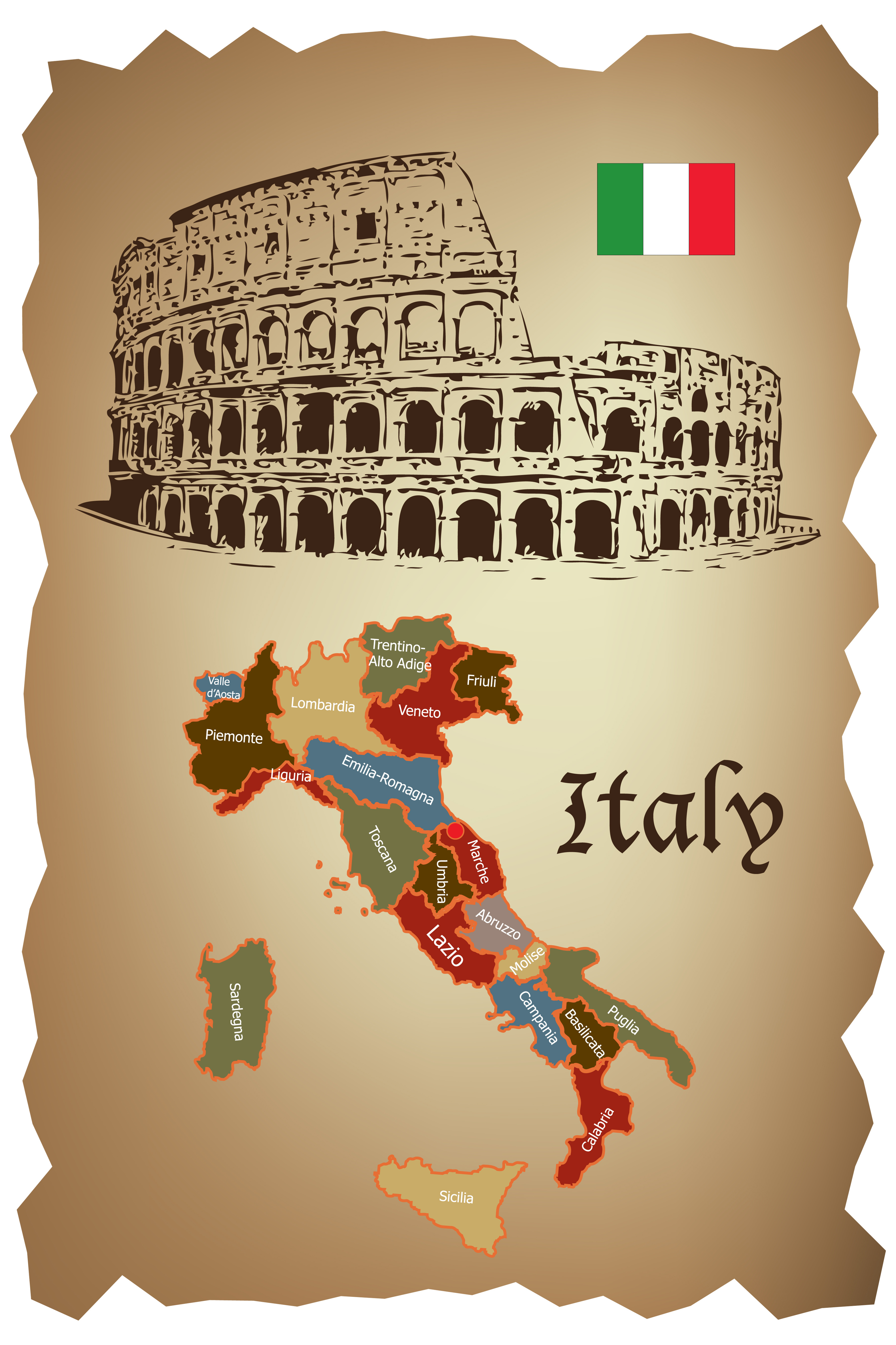 Italy map and Colloseum
